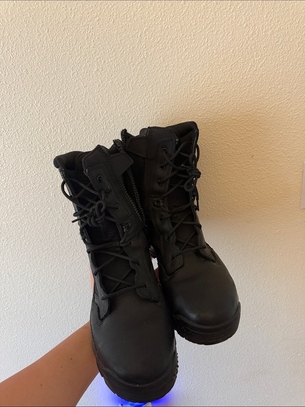 Men's Black Tactical Work Boots - Zippered Lace-Up - Picture 2 of 4